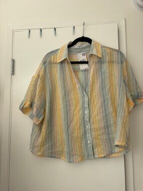 Mango Pastel Striped Button-Down Shirt - Yellow, Blue, Pink